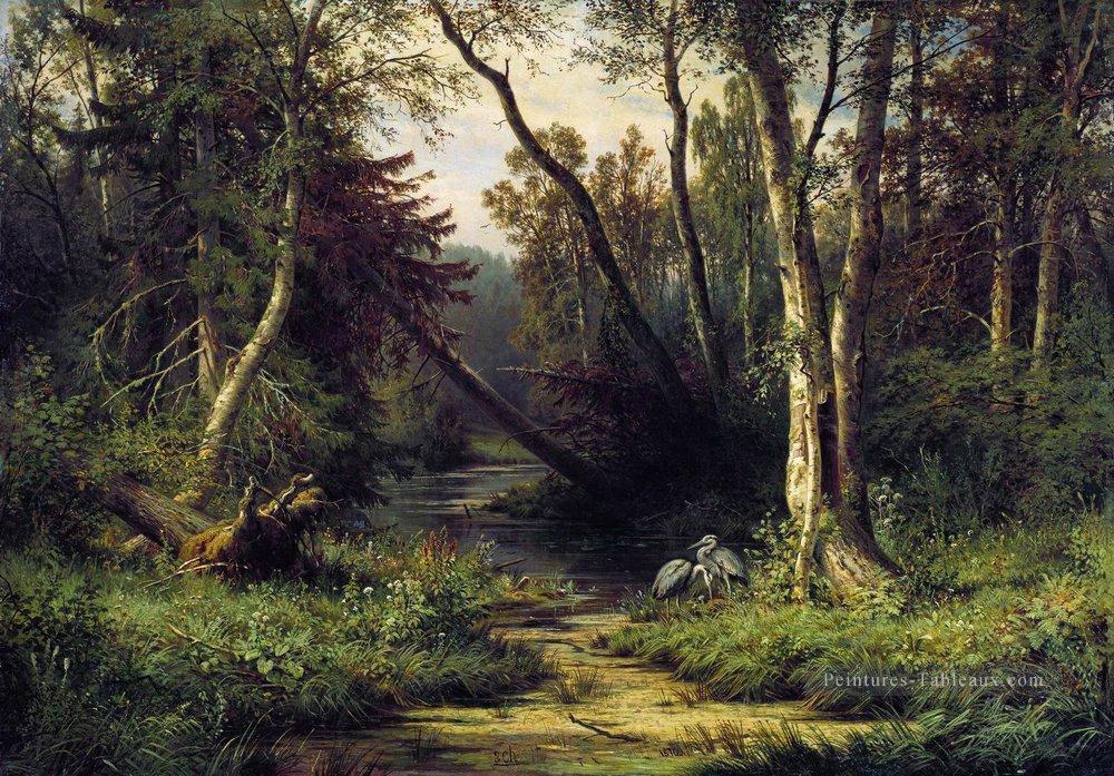 paysage forestier avec des hérons 1870 Ivan Ivanovitch arbres Peintures à l'huile